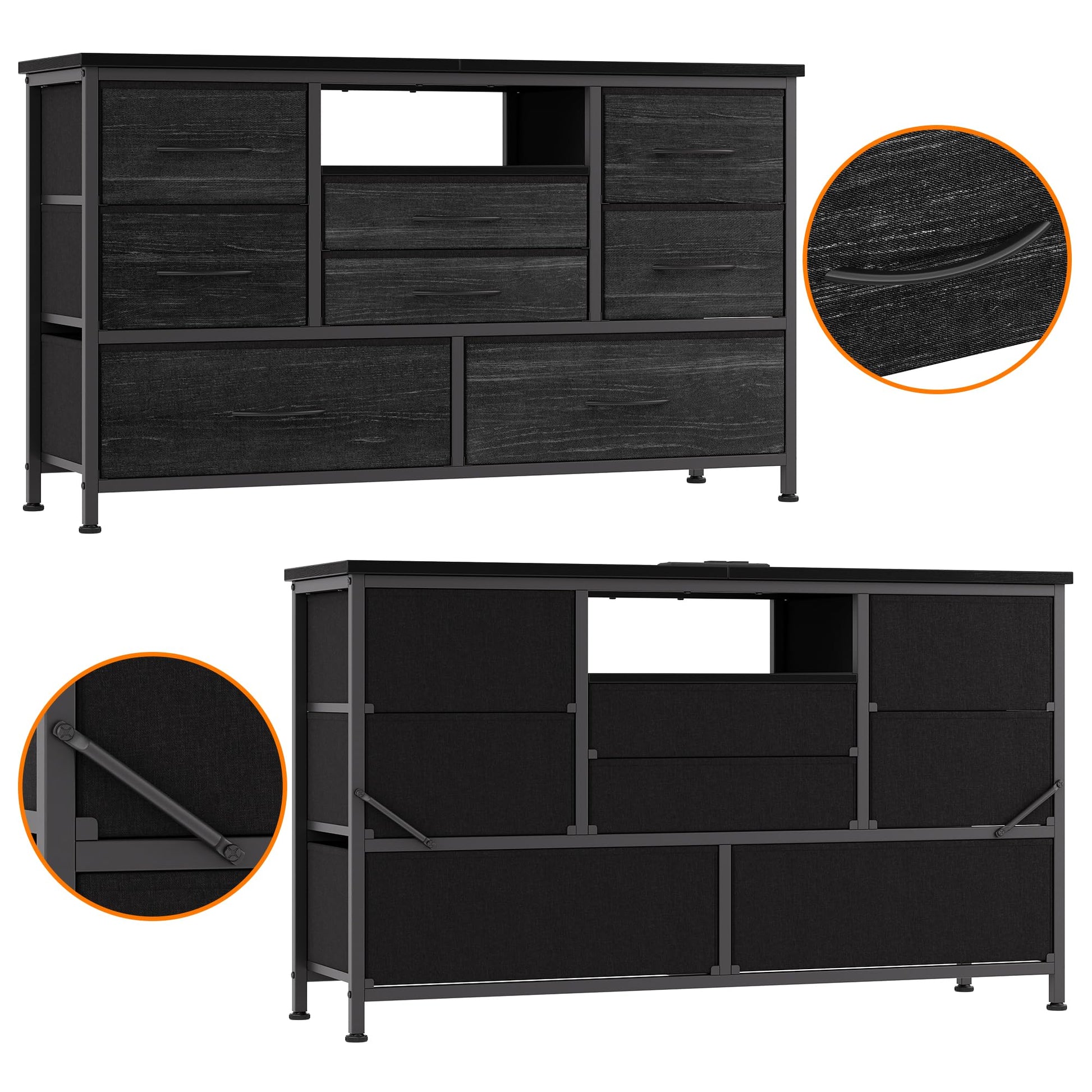 Mobile TV Garvee a 8 cassetti con illuminazione a LED e presa di corrente per soggiorno e camera da letto, legno MDF, luce RGB, ampio spazio di archiviazione, gestione dei cavi, bianco