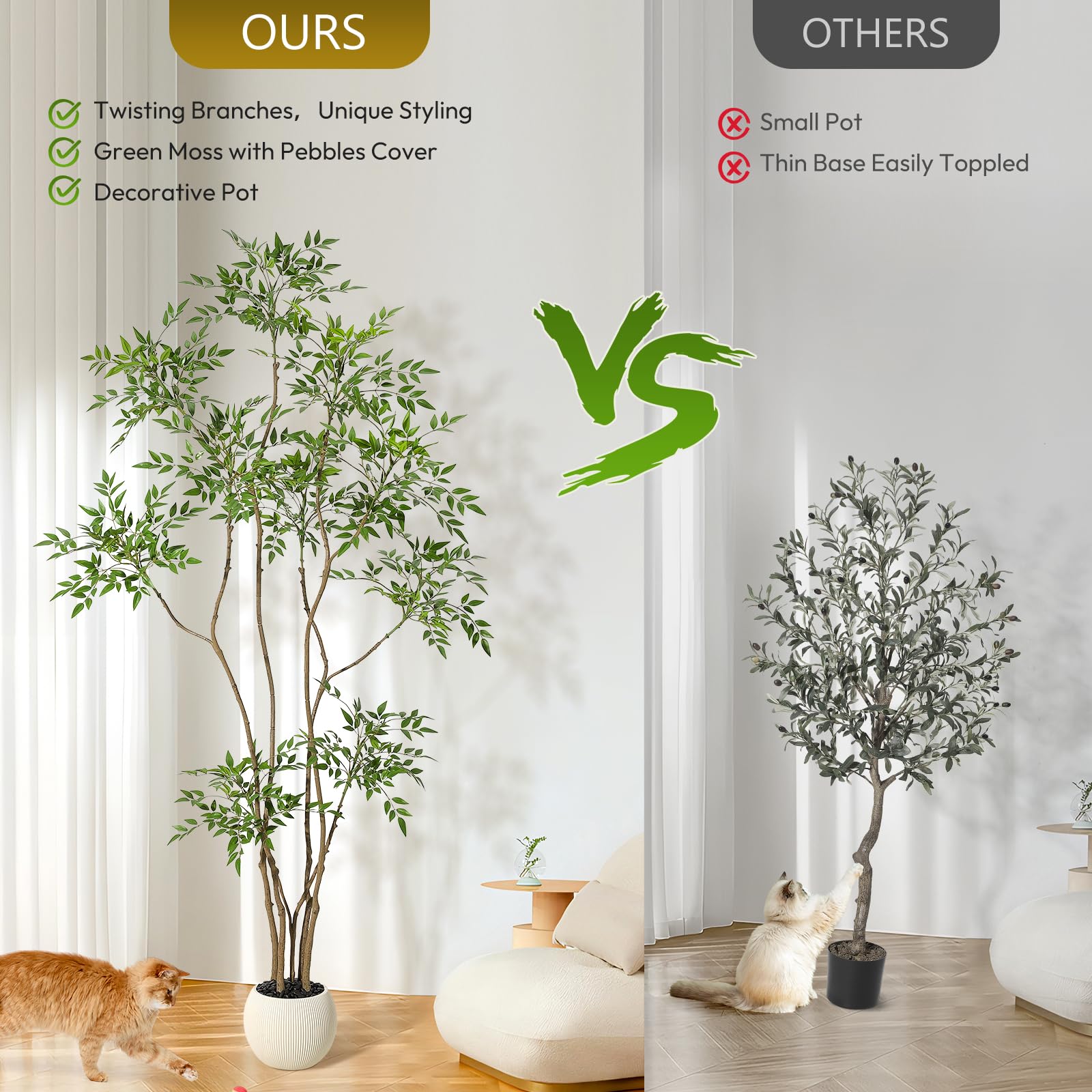 Pianta artificiale da interno Garvee, albero Nandina da 2,1 m con vaso bianco, realistica, facile da pulire, in plastica, decorazione per soggiorno e ufficio