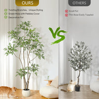 Pianta artificiale da interno Garvee, albero Nandina da 2,1 m con vaso bianco, realistica, facile da pulire, in plastica, decorazione per soggiorno e ufficio