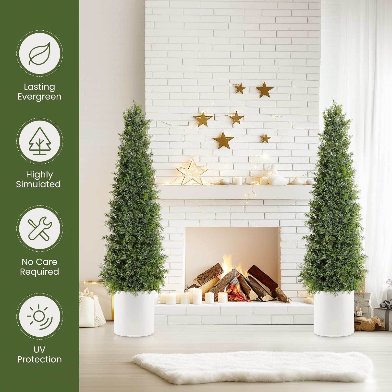 Albero di cedro artificiale Garvee da 48 pollici, resistente ai raggi UV, realistico, tronco di legno, resistente alle intemperie, set da 2, decorazione natalizia per esterni, verde