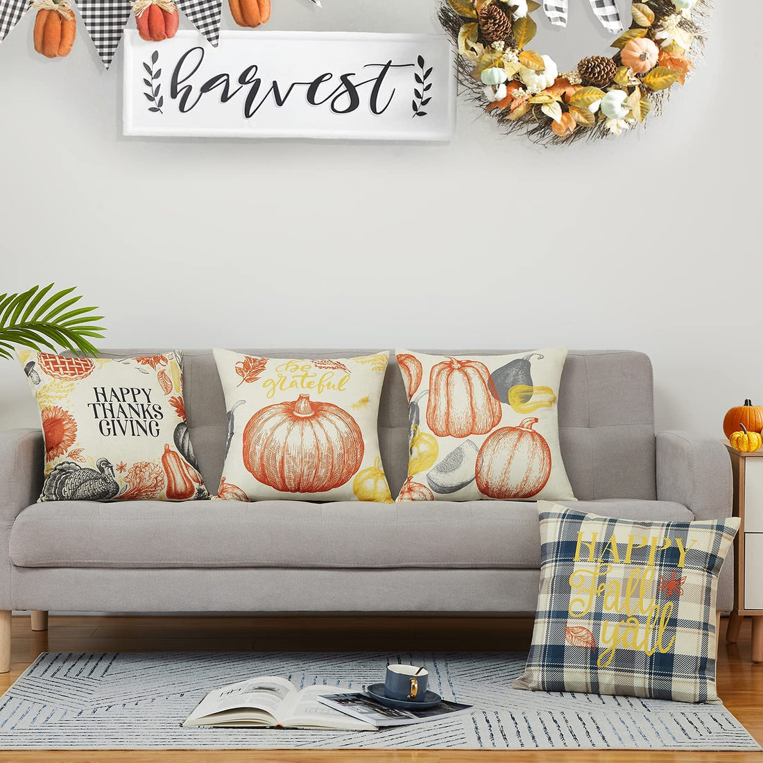 GARVEE Federe in piuma 45x45 cm, decorazione autunnale, in poliestere, con cerniera, set da 4 pezzi, soggiorno, camera da letto, Ringraziamento