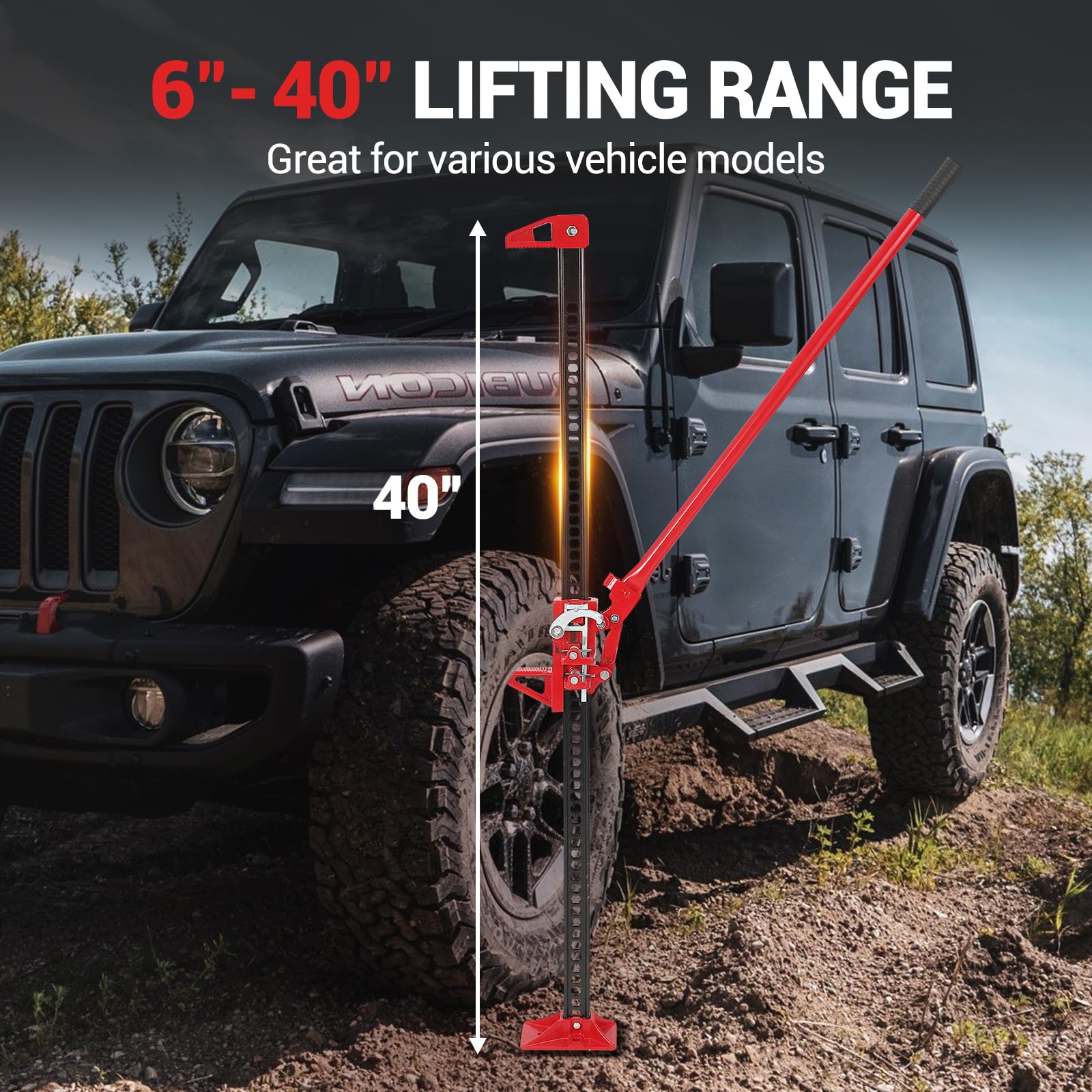 Cric agricolo per impieghi gravosi Garvee da 3 tonnellate, capacità di sollevamento elevata di 48", rosso per trattori e veicoli fuoristrada