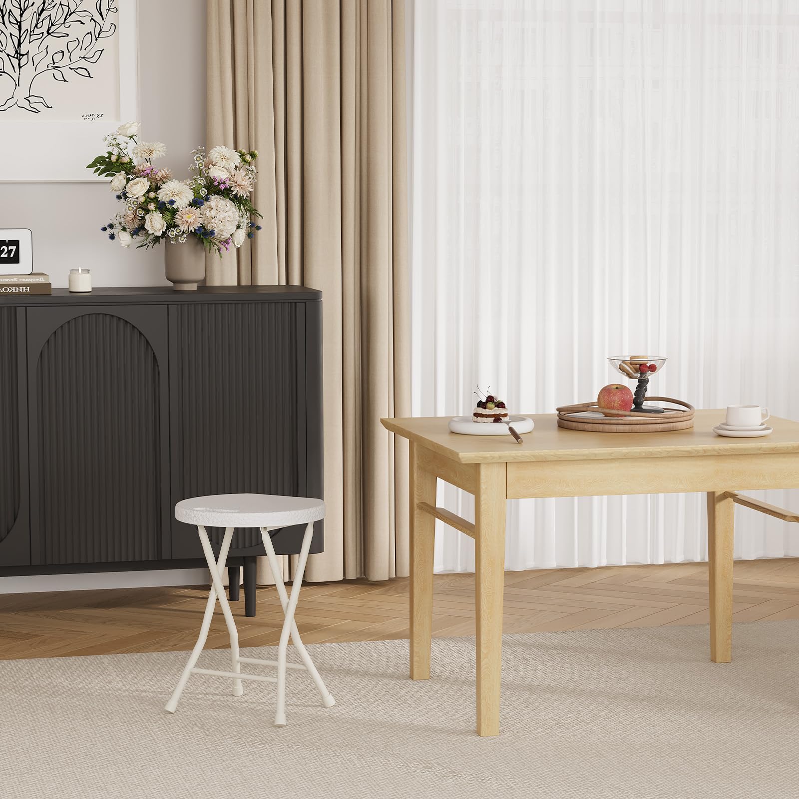 Sgabello/sedia pieghevole Garvee con maniglia, capacità di carico di 600 libbre, piedini antiscivolo, struttura in acciaio per campeggio e cucina, leggero e compatto, nero