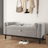 Panca ottomana Garvee con contenitore, imbottita, design capitonné, cerniere in ottone robusto, versatile per camera da letto e corridoio, beige e verde