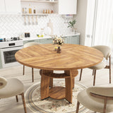 Garvee Tavolo Da Pranzo Rotondo 120 Cm In MDF & Legno Noce Europea Per Cucina E Sala Da Pranzo Con Ripiano Regolabile