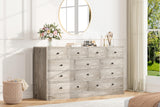Garvee Cassettiera 12 Cassetti con Presa di Corrente, 155 cm, Legno Rovere, 2 Prese AC, 2 Porte USB, Per Camera e Soggiorno, Struttura Stabile, Design Moderno - Rovere Antica