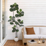 Garvee Albero Finto Ficus Lyrata 180 cm con Vaso in Cemento Moderno per Decorazione Interni Ufficio Casa Verde Realistico - Green 6Ft