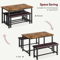 Set da pranzo Garvee per 4 persone con 2 panche imbottite, rettangolare, robusto MDF e acciaio, salvaspazio, impermeabile, per stanze piccole
