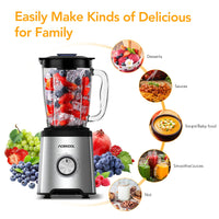 Robot da cucina Garvee da 800 W con contenitore in vetro da 1,75 l senza BPA, 6 lame in acciaio inox, 5 impostazioni di velocità, silenzioso, nero