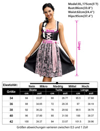 Garvee Dirndl da donna, abito tradizionale midi in 2 pezzi, corto con grembiule, nero/rosa, taglia 34