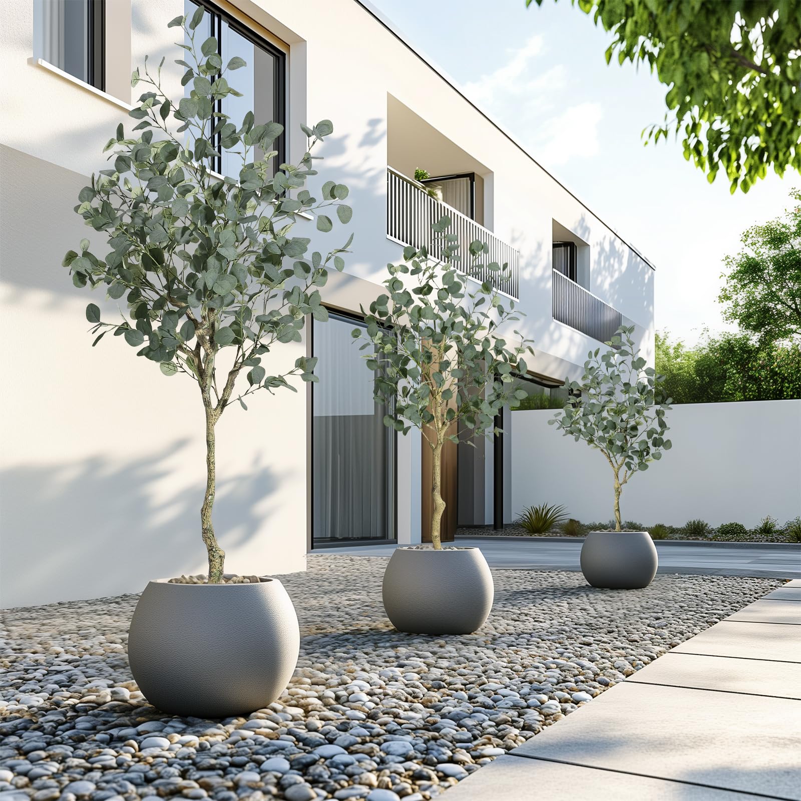 Albero di eucalipto artificiale Garvee alto 1,5 m con foglie di dollaro d'argento per ufficio e soggiorno, resistente ai raggi UV, senza manutenzione, rami regolabili, vaso di plastica