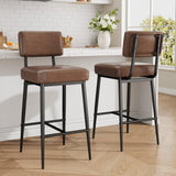 Garvee Set di 2 Sgabelli da Bar 66 cm in Pelle Sintetica, Seduta Imbottita, Schienale Ergonomico, Gambe in Metallo a Forma H, Cucina, Nero - Marrone