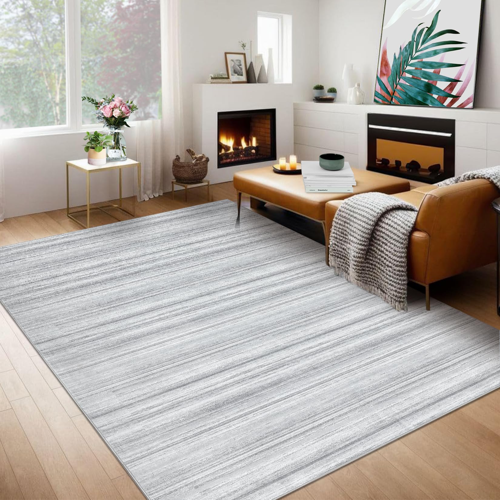 Tappeto per soggiorno Garvee 120x170cm grigio moderno, lavabile, antiscivolo, a pelo corto, per camera da letto, sala da pranzo