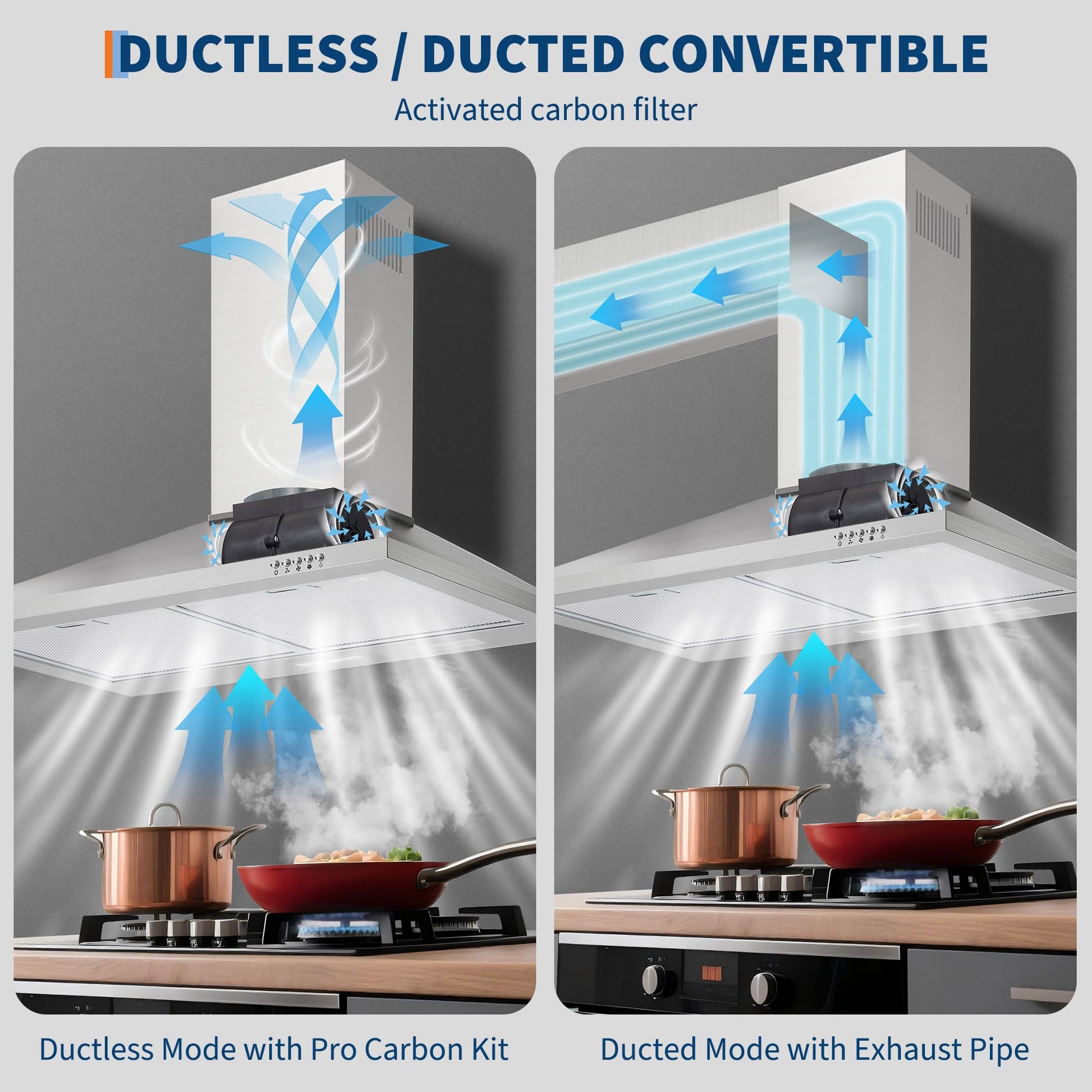 Cappa aspirante Garvee da 76.2 cm con filtro in alluminio per cucina, 250 CFM, touch e telecomando, silenziosa, convertibile, argento