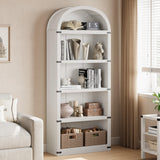 Libreria Garvee a 5 ripiani in legno di fattoria ad arco, protezione angolare in metallo bianco, soggiorno, ufficio, 71,65 pollici - Bianco