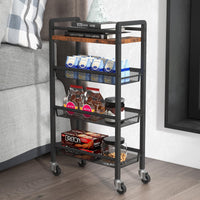 Garvee Chariot De Rangement À 4 Niveaux Mit Paniers Extractibles Und Roulettes Für Küche und Service, 41.3x20.2x81.7 cm, Braun Schwarz