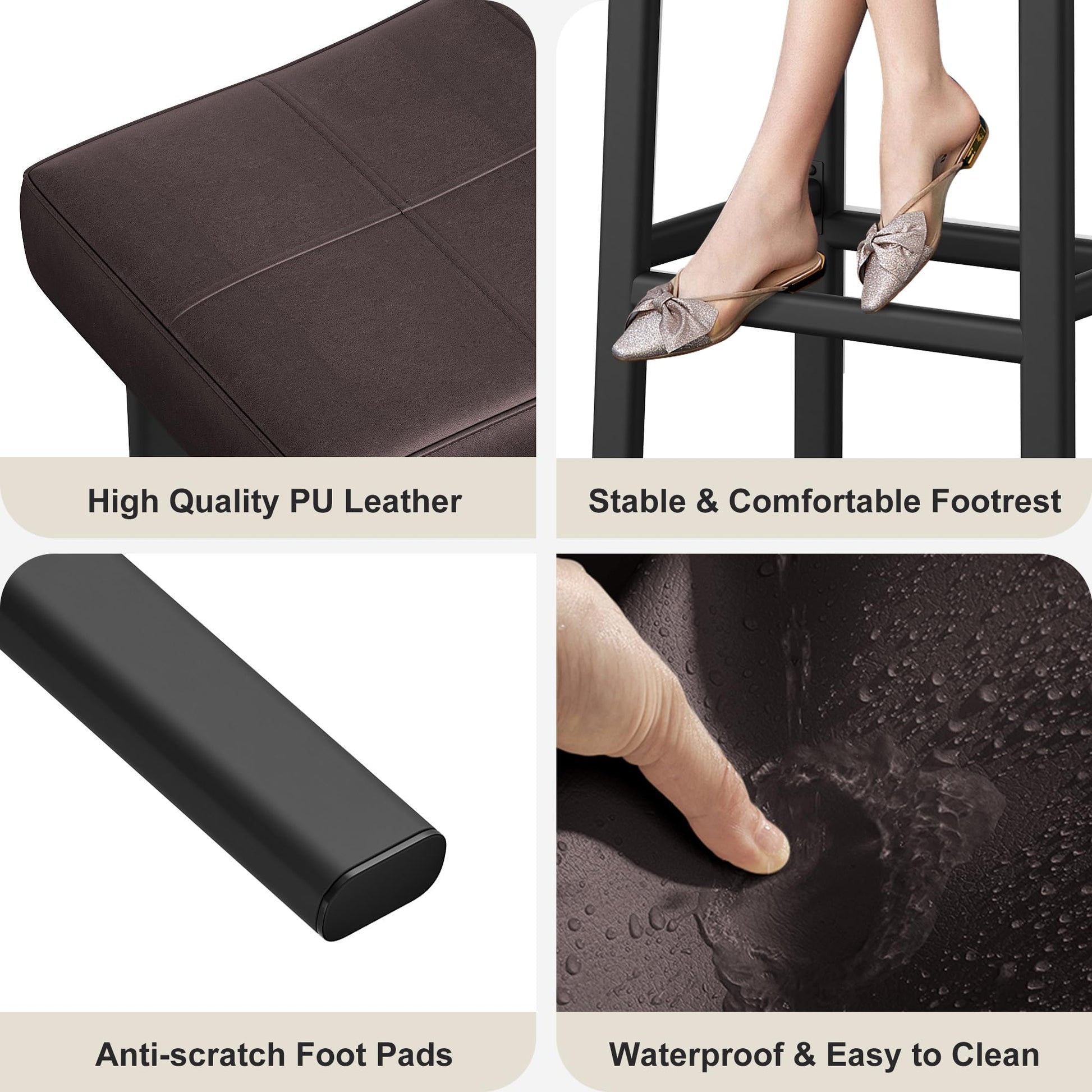 Set di 2 sgabelli da bar Garvee, 24 pollici, rivestimento in pelle PU marrone, struttura ergonomica in metallo, isola da cucina, sala da pranzo moderna