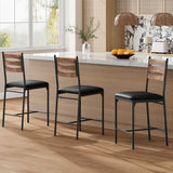 Set di 2 sgabelli da bar Garvee, in legno e similpelle, ergonomici, marrone, per isola cucina e appartamento - marrone