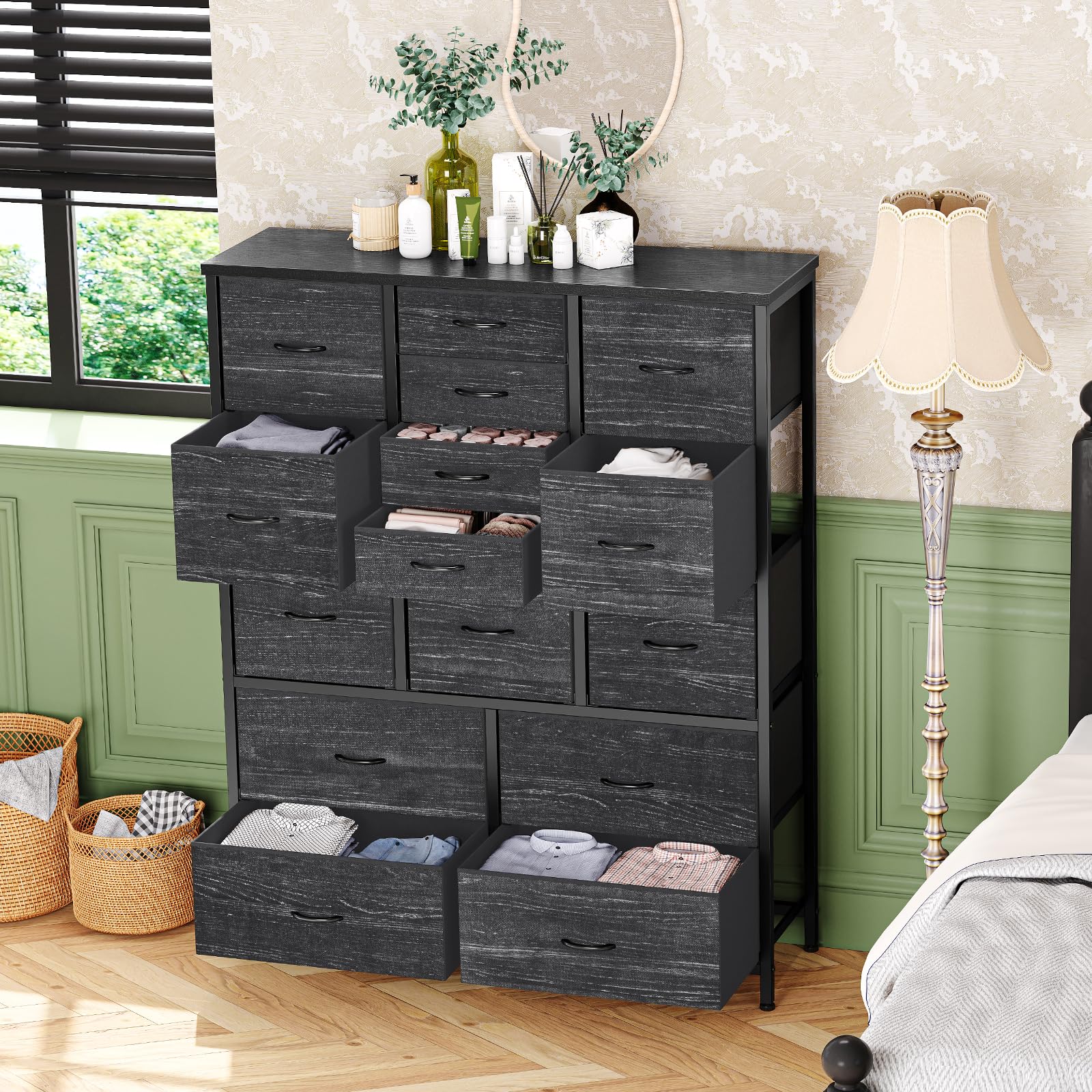 Cassettiera Garvee con 15 cassetti in tessuto e maniglie per camera da letto, soggiorno, corridoio, robusta struttura in metallo, versatile, grigio