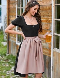 Garvee Dirndl, abito tradizionale da donna midi in pelle scamosciata con grembiule, nero, taglie 34-52
