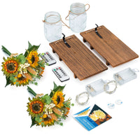 Garvee Set rustico di 2 lampade da parete in barattolo di vetro con 20 LED, girasoli artificiali, tavola di legno, telecomando, timer per soggiorno e cucina