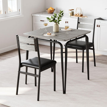 Tavolo da pranzo Garvee per 2 persone con sedie imbottite, legno MDF, struttura in metallo robusto, salvaspazio, piccoli appartamenti, quadrato
