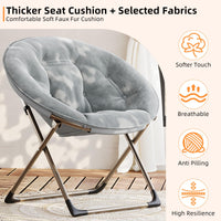 Sedia a forma di luna Garvee Saucer Chair con struttura in metallo pieghevole, fiore di peluche oversize, comoda e stabile per camera da letto e soggiorno, grigio