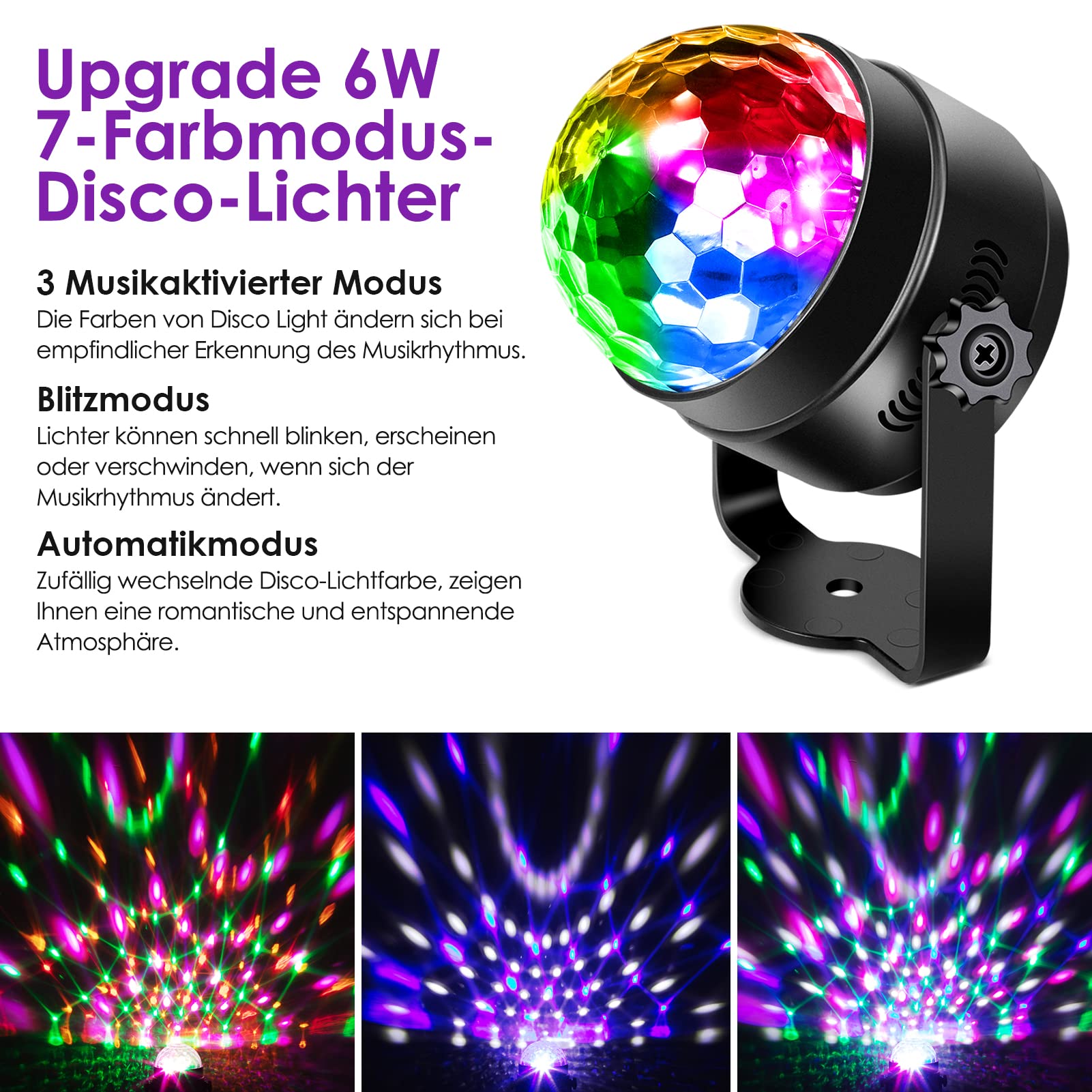 Garvee Disco Ball Disco Light 6W LED Luci per feste DJ Illuminazione da palco 7 colori Controllo musicale Telecomando, 2 pezzi, multicolore