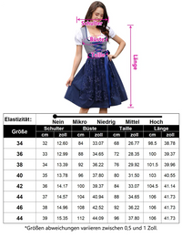 Garvee Dirndl da donna, set di abiti tradizionali midi da 3 pezzi con grembiule e camicetta per l'Oktoberfest e il Carnevale, blu scuro, taglie 34-48