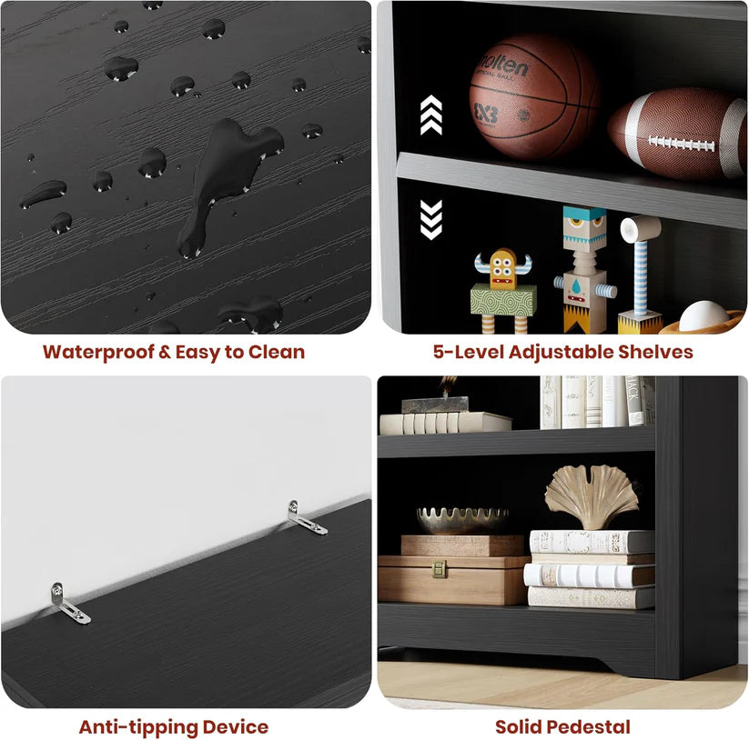 Garvee Libreria Rustica Alta 190,5 cm Con 2-6 Ripiani Regolabili, Struttura MDF Robusta, Design Elegante, Anti-Ribaltamento Per Soggiorno E Studio, Neutro