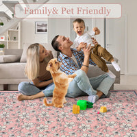 Tappeto per soggiorno Garvee lavabile con motivo floreale vintage, pelo corto, antiscivolo, morbido, grande, 160x230 cm, rosa