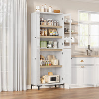 Mobile dispensa da cucina Garvee alto 180 cm con ante in vetro, 4 ante, 5 ripiani regolabili, in legno, per cucina e bagno, chiusura magnetica, indipendente, design moderno