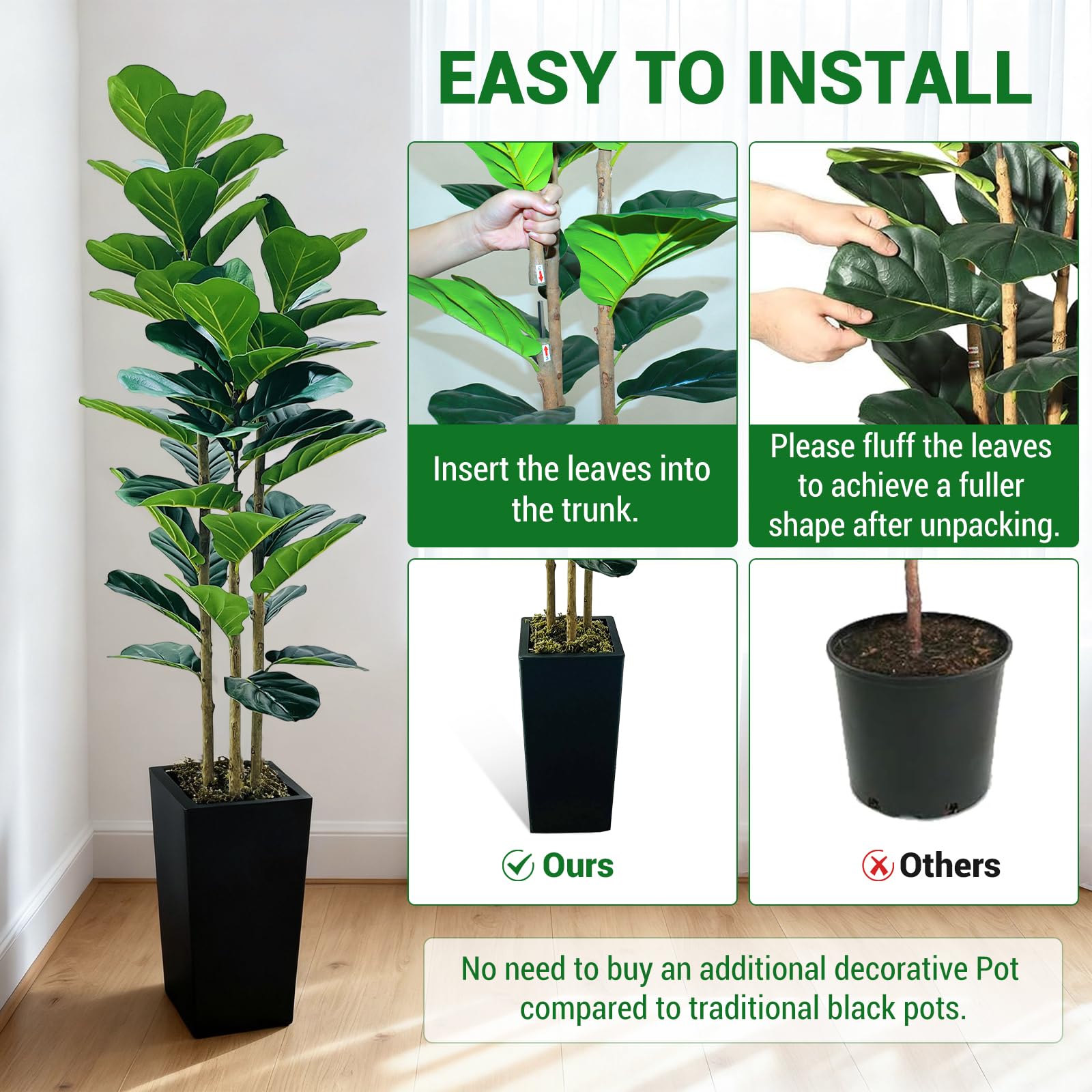 Albero artificiale da interno Garvee da 5 piedi, design realistico, senza manutenzione, versatile per casa e ufficio, verde