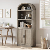 Libreria Garvee con ante, stile rustico, in legno MDF, protezioni angolari in metallo, per soggiorno e ufficio, altezza 71,65 pollici, colore naturale