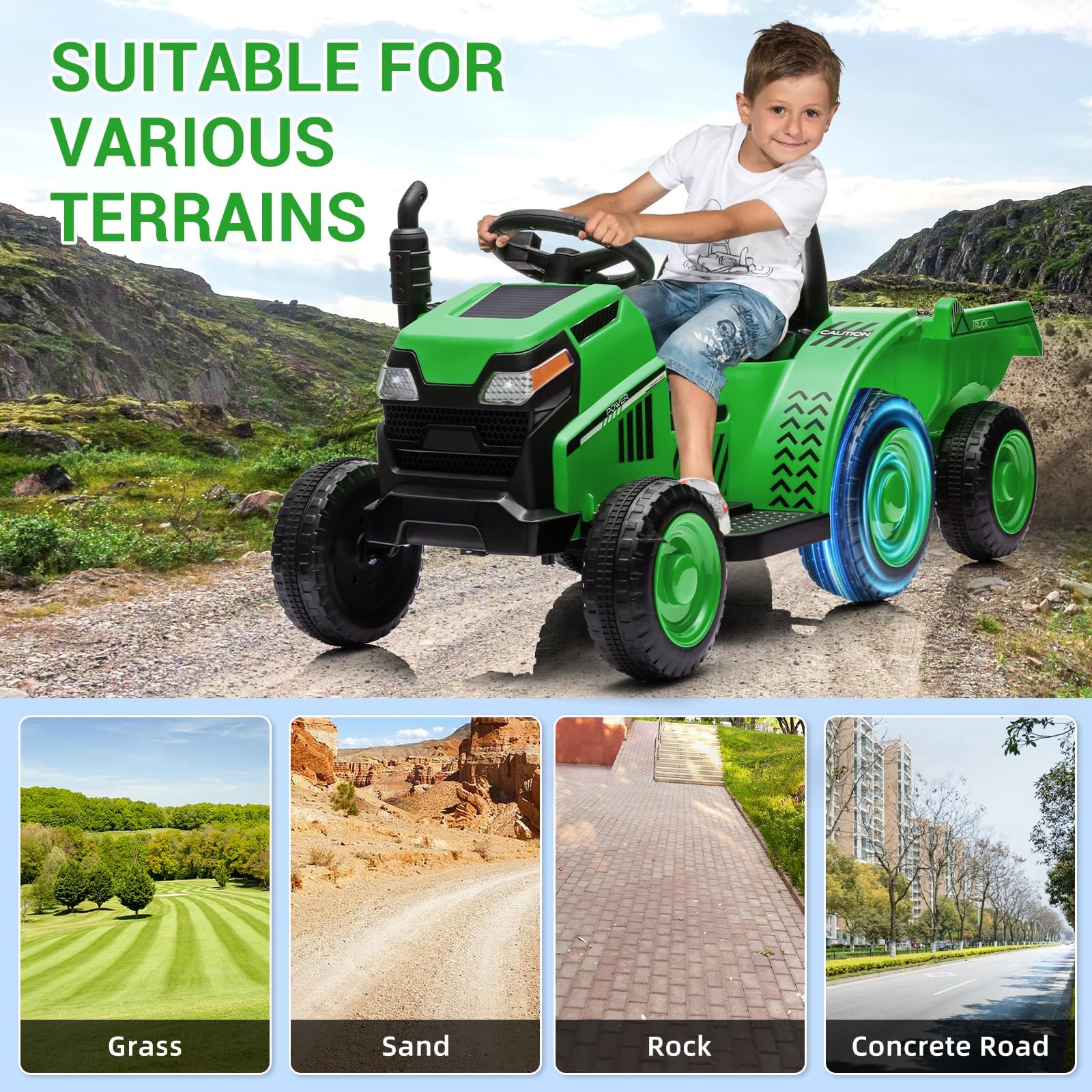 Trattore elettrico Garvee 6V, trattore per bambini, verde, con clacson e design robusto per piccoli agricoltori dai 3 anni in su in giardino e cortile