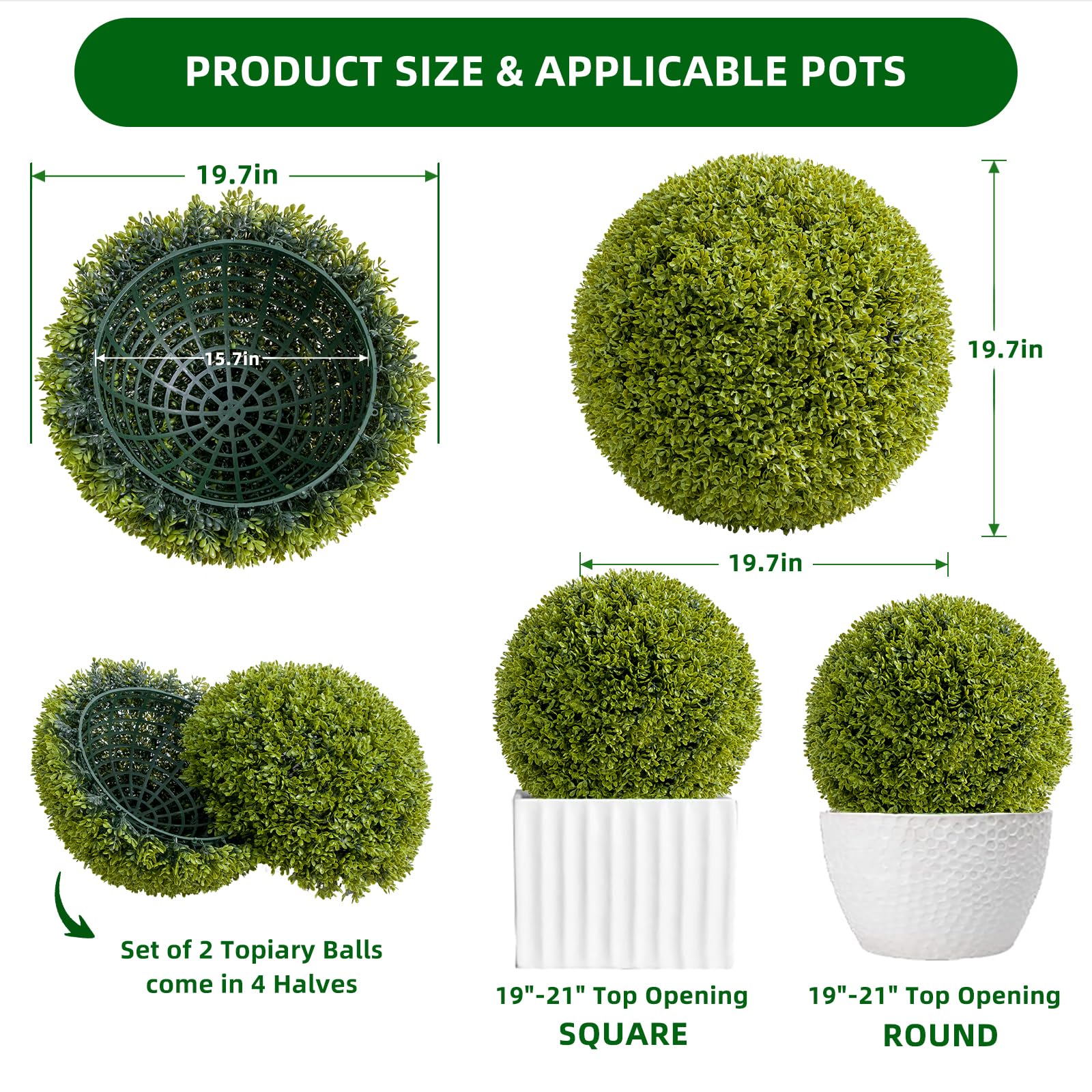 Set di bossoli Garvee artificiali, 50 cm, resistenti ai raggi UV, uso manuale, materiale PE, materiale decorativo, interno ed esterno, verde