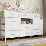 Garvee Commode 14 Cassetti in Tessuto Mobile TV Metallico Piano in Legno per Camera e Soggiorno Polivalente Stabile - Blanc