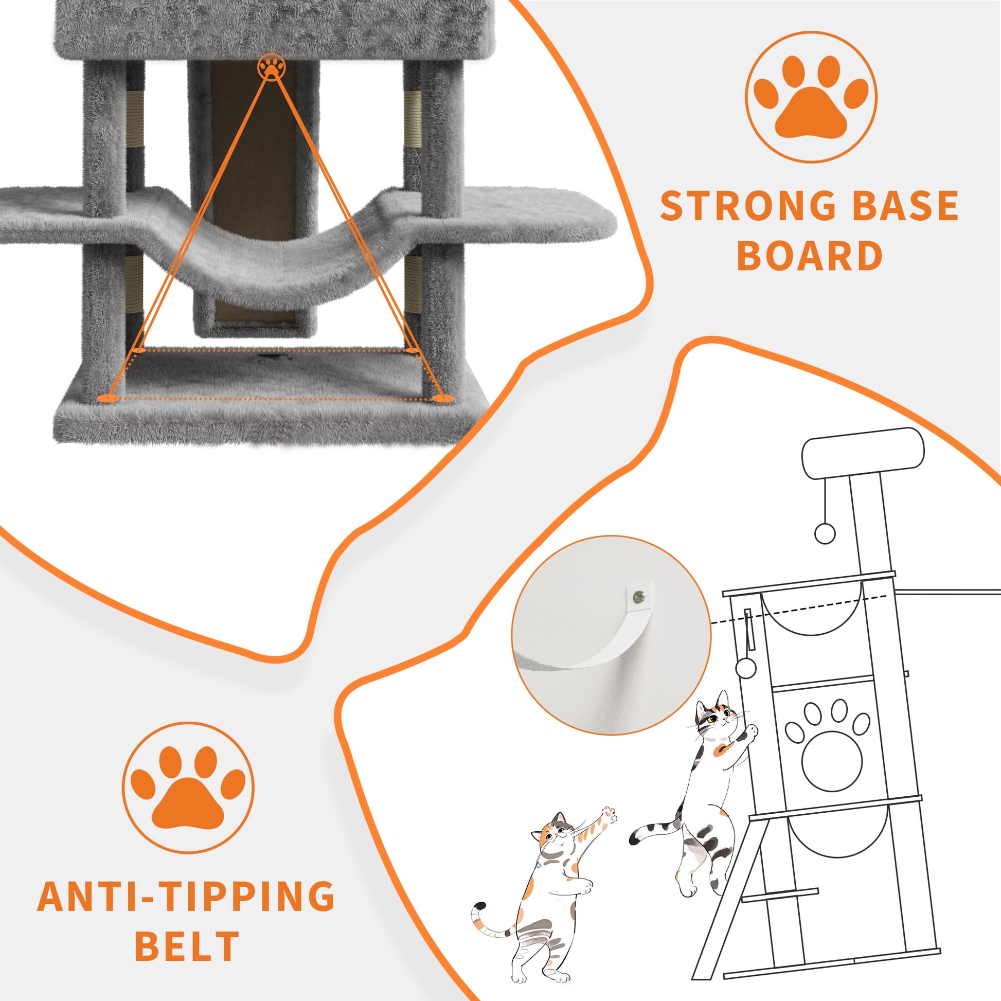 Albero per gatti Garvee Large Multi-Level da 68,5" per gatti di grandi dimensioni, 9 kg+, torre robusta con tiragraffi in sisal e amache, realizzato in legno e peluche per uso interno.