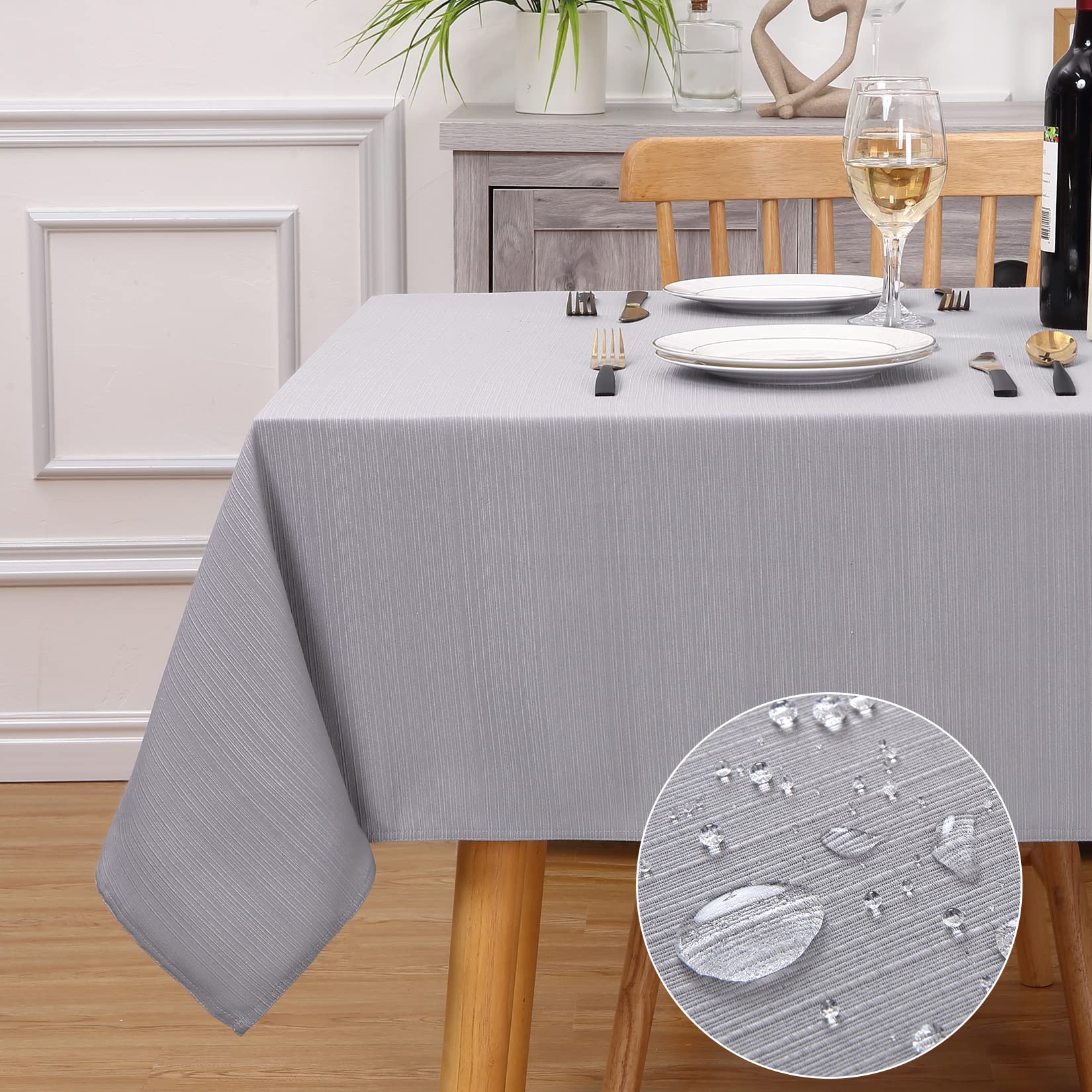 Garvee Tischdecke Grau 140x140cm Jacquard-Streifenmuster Wasserabweisend & Abwischbar Quadratisch Esszimmer & Garten