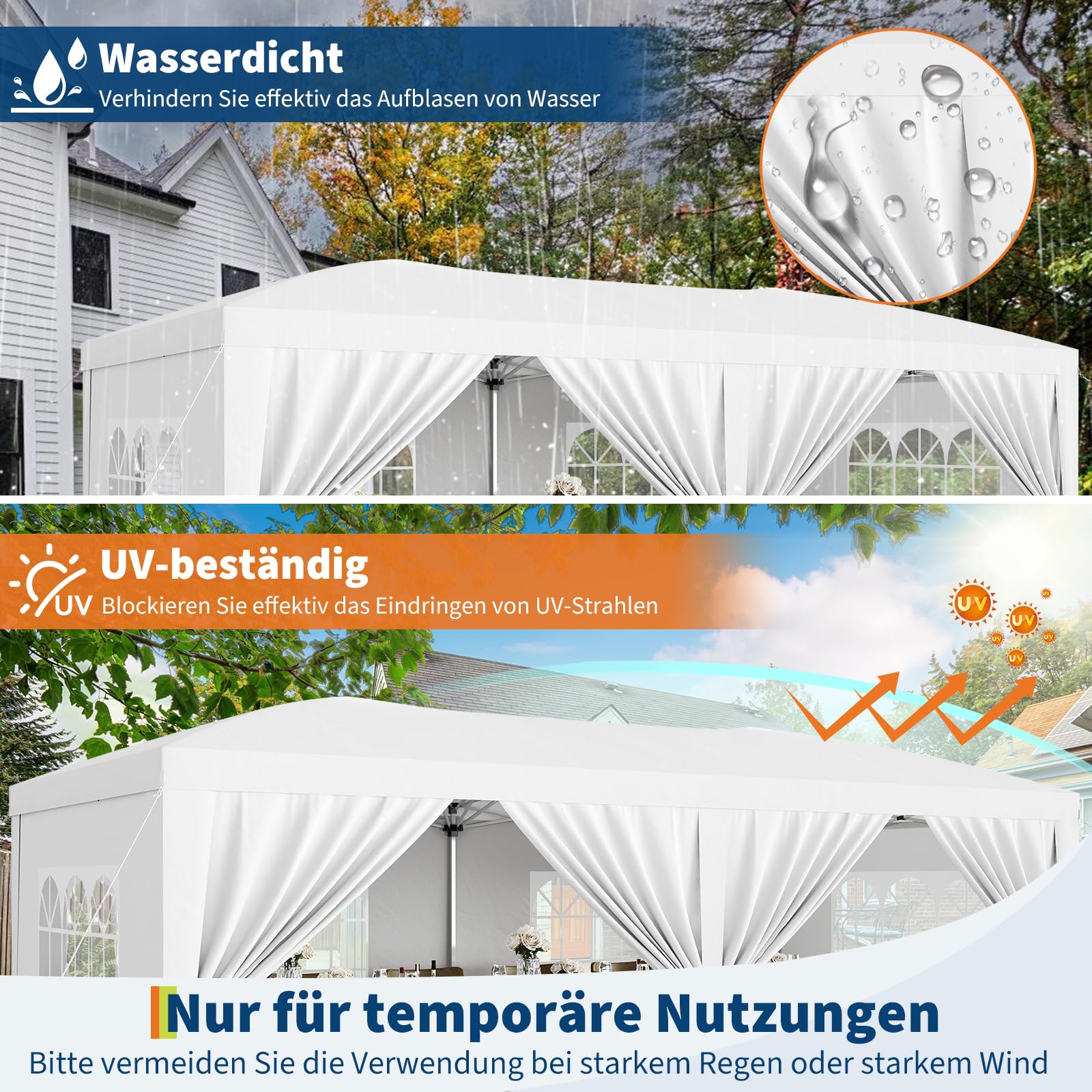 Gazebo 3x6 pop-up Garvee Heavy Duty tenda a baldacchino 3x6 m con 6 pannelli laterali rimovibili per feste e uso esterno, 3 altezze regolabili, nero