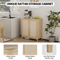 Credenza da cucina Garvee Farmhouse con ante in rattan, ripiani regolabili, legno, ampio spazio di archiviazione, corridoio e sala da pranzo, colori naturali