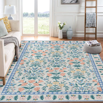 Tappeto decorativo Garvee per interni Boho, motivo floreale nero, 200x290 cm, antiscivolo, a pelo corto, per soggiorno, cameretta dei bambini, sala giochi
