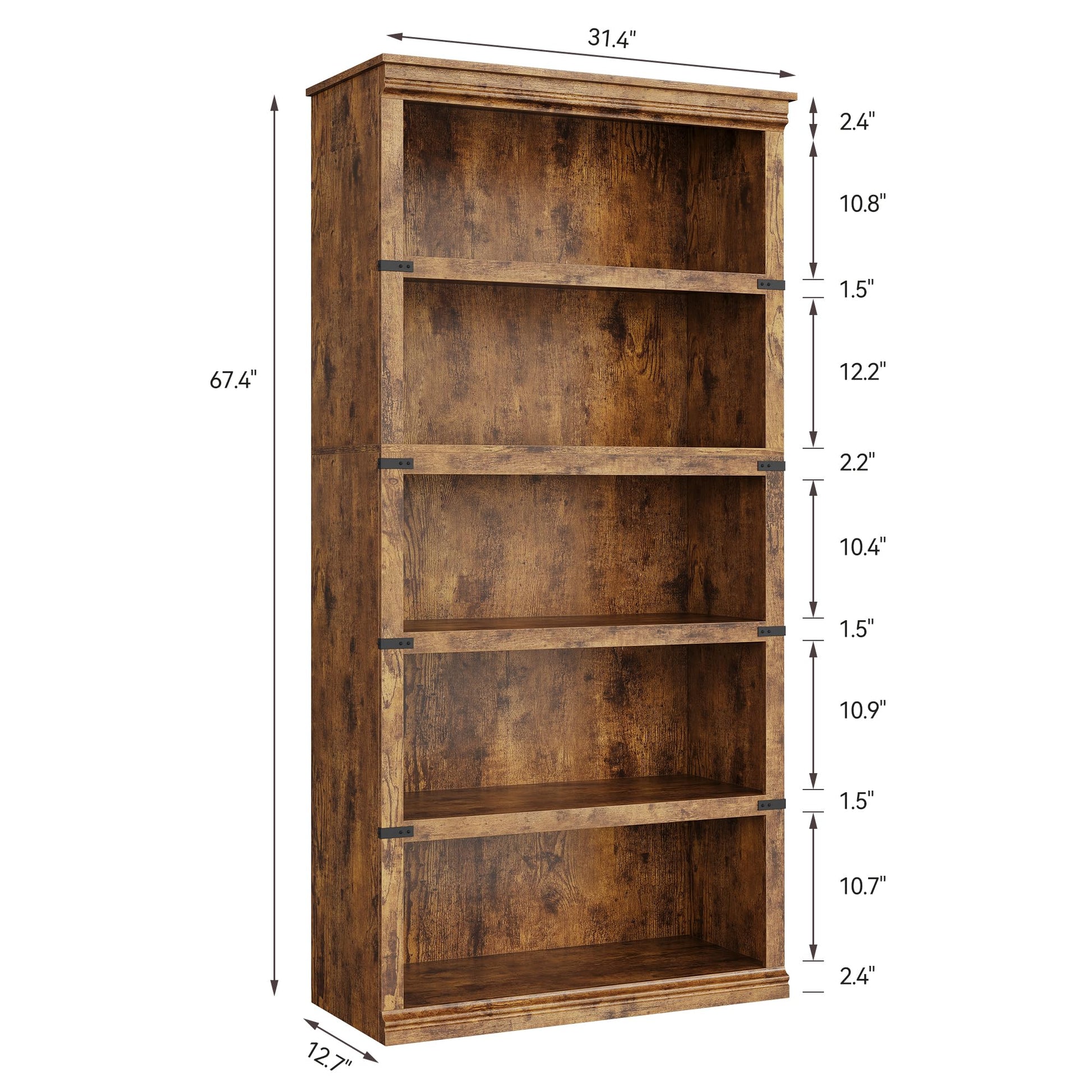 Libreria Garvee Triple Wide a 4 ripiani, design industriale, robusta struttura in legno, vintage, 170 cm di altezza x 80 cm di larghezza x 32 cm di profondità, soggiorno