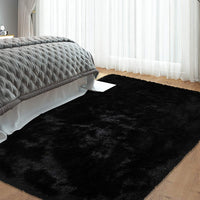 Tappeto Garvee Fluffy da 4 cm in morbido poliestere nero per soggiorno e cameretta dei bambini, extra morbido e antiscivolo