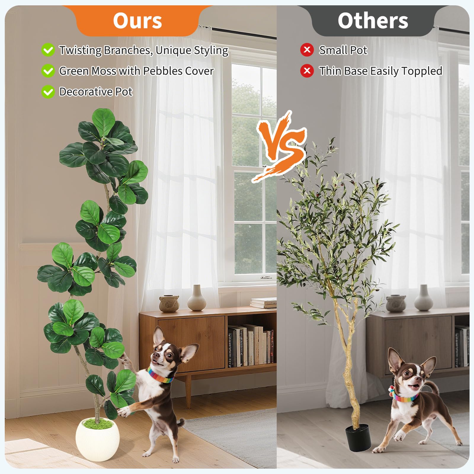 Albero di fico artificiale Garvee a foglia di violino da 7 piedi con vaso bianco, foglie realistiche, resistente alle intemperie per casa e ufficio