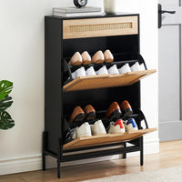 Scarpiera Garvee con 2 ante a ribalta e 1 cassetto, regolabile, in legno e rattan, per corridoio e ingresso, 24x40,3 pollici, colore naturale