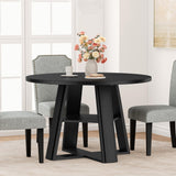 Garvee Tavolo Da Pranzo Rotondo 43.3" Per 4-6 Persone, Base In Legno, MDF Resistente, Nero, Salvaspazio, Cucina E Soggiorno - Black