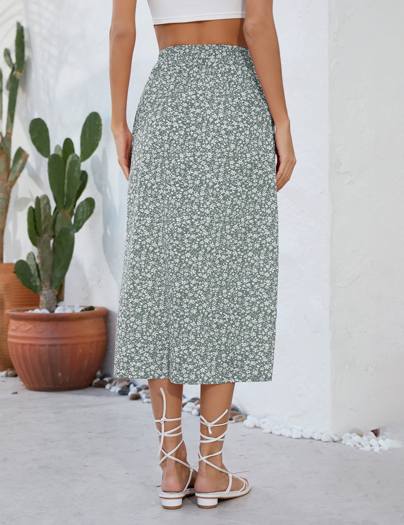 Gonna midi svasata da donna Garvee con spacco, motivo floreale, da spiaggia, casual, vita alta, confezione multipla