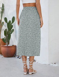 Gonna midi svasata da donna Garvee con spacco, motivo floreale, da spiaggia, casual, vita alta, confezione multipla