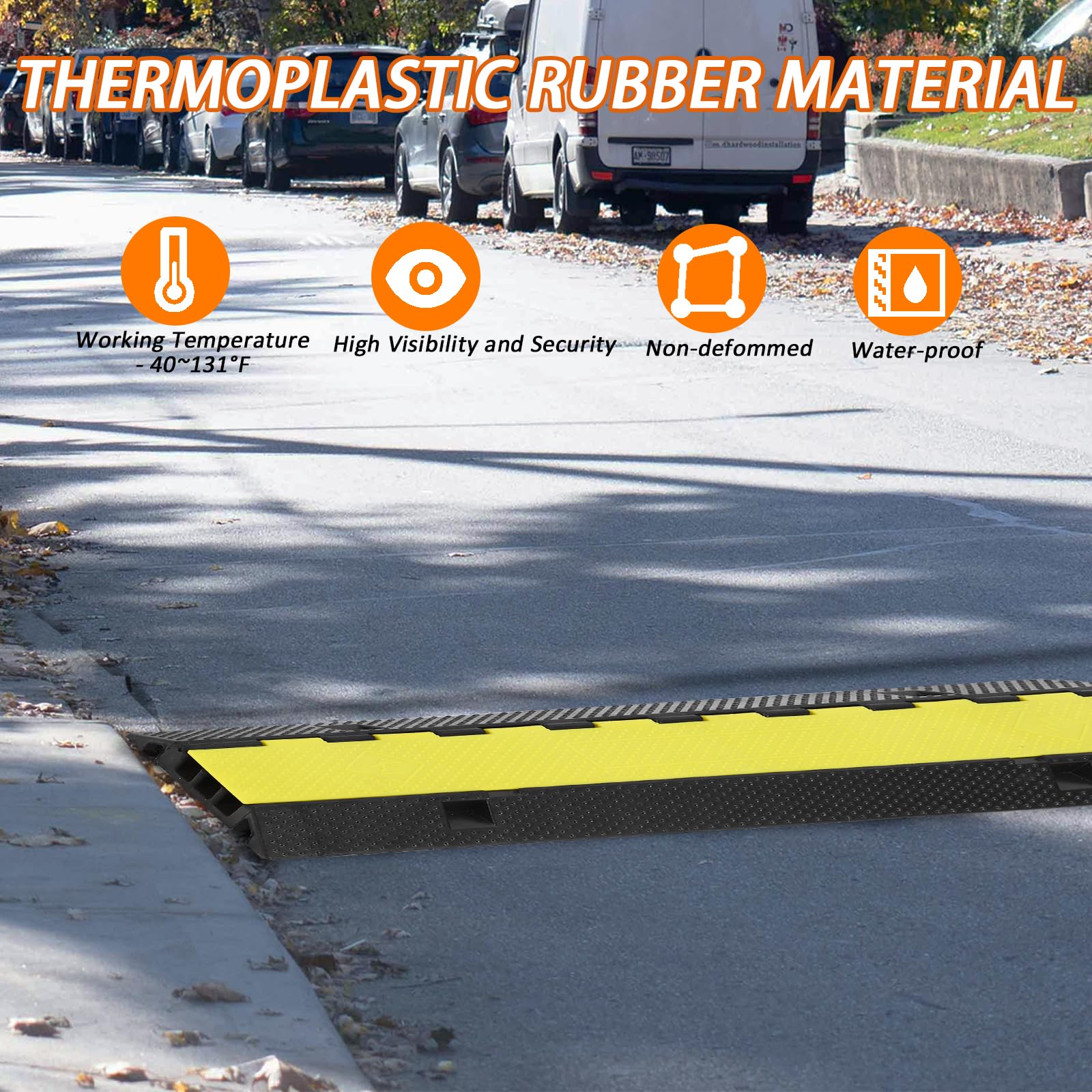 Rampa di protezione per cavi Garvee a 3 canali, gialla, per asfalto e cemento, capacità di carico di 28000 libbre, antiscivolo, modulare